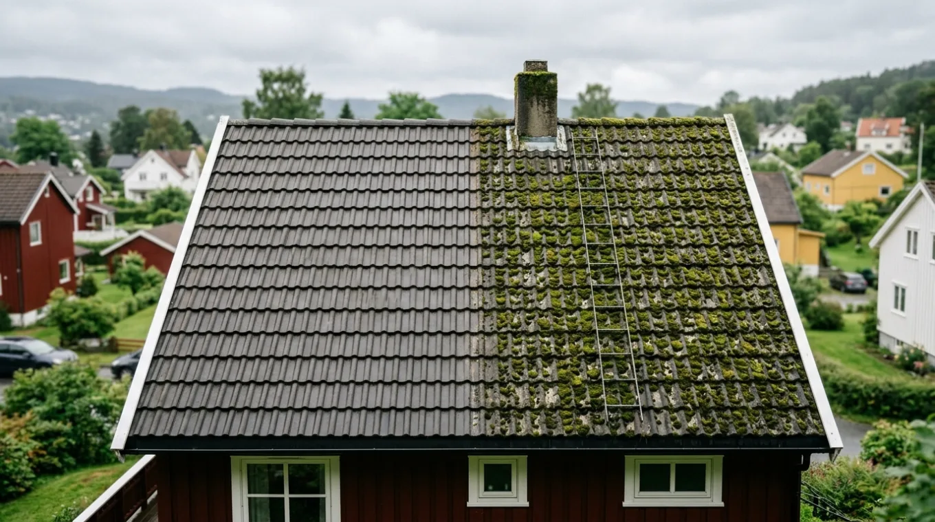 Fjerne mose med klorin på tak: risiko og bedre metode
